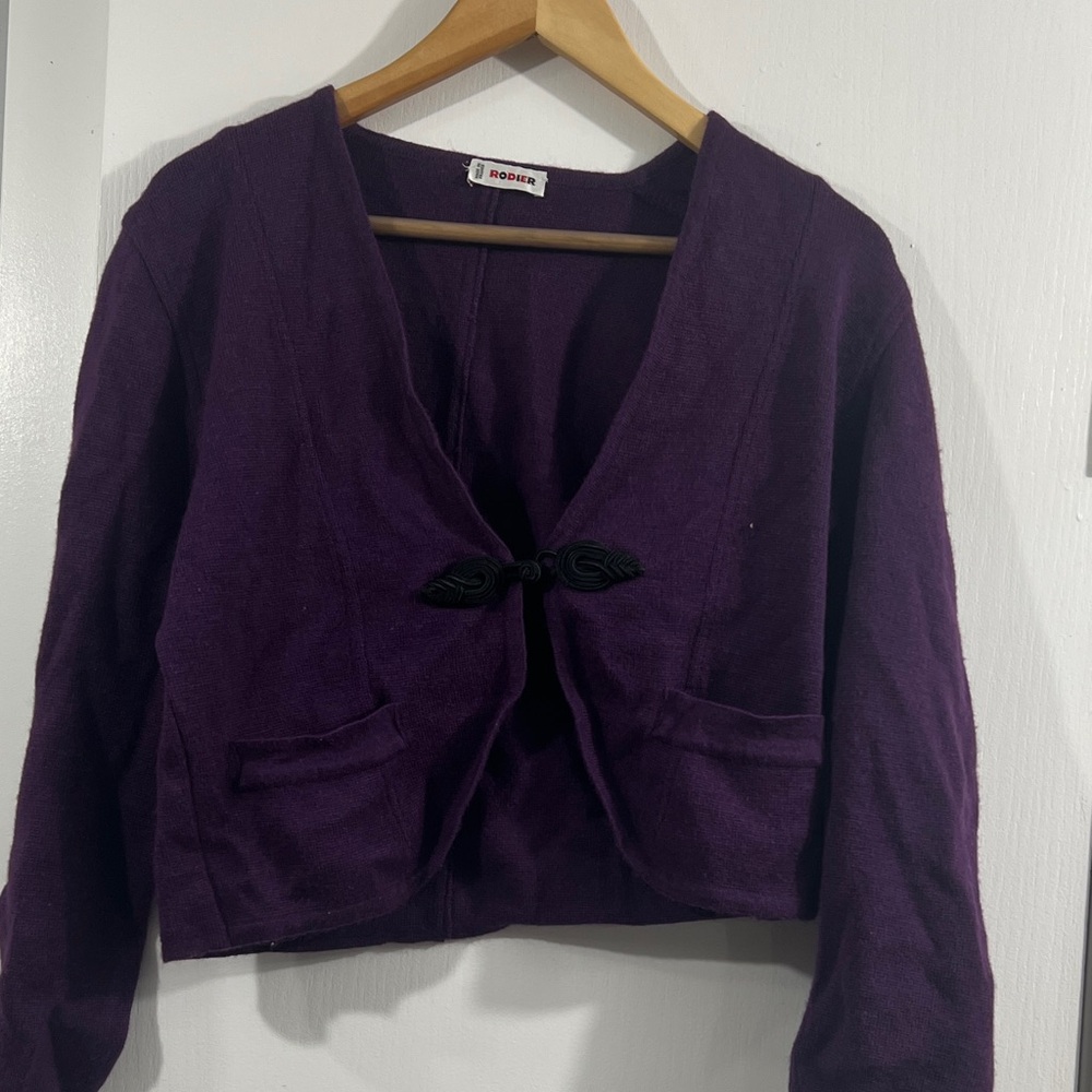 Rodier Made In France Deep Purple Cardigan with Black Accent button- Size S/M